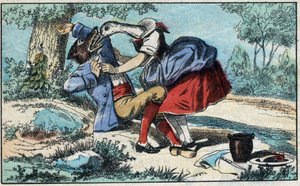 The wolf and the stork. Fables by Jean de La Fontaine by French School