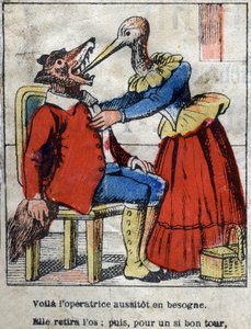 The wolf and the stork. Fables by Jean de La Fontaine. Epinal imaging from the end of the 19th century by French School