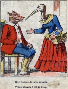 The Wolf and the Stork. Fables by Jean de La Fontaine (1621-95). Epinal Imaging from the End of the 19th Century by French School