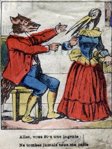 The Wolf and the Stork. Fables by Jean de La Fontaine (1621-95). Epinal Imaging from the End of the 19th Century by French School
