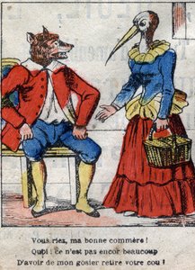 The Wolf and the Stork. Fables by Jean de La Fontaine. Epinal imaging from the end of the 19th century. by French School