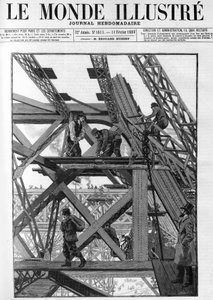 The works of the Eiffel Tower for the world exhibition of 1889, the workers are fifty meters above the ground. In 