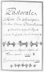 Title page of the Pastorale by Pierre Danican Philidor, 1697 by French School