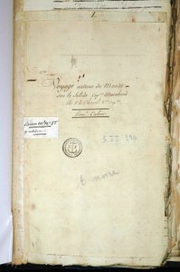 Title page of the original manuscript of Second Captain Chanal, the Journey around the world on the Solid Captain Marchand (a Logbook) by French School