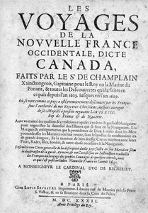 Titlepage for Les Voyages de la Nouvelle France... Published 1632 by French School