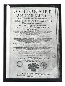 Titlepage of the Dictionnaire Universel by Antoine Furetiere, 1690 by French School