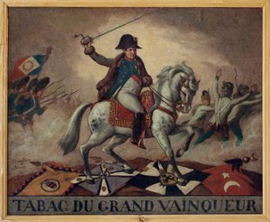 Equestrian portrait of Napoleon Bonaparte leading his troops to battle by French School
