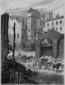 Tour Jean Sans Peur, last vestige of the Hôtel de Bourgogne, during the piercing of rue Etienne Marcel, Paris