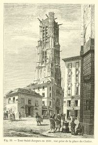 Saint-Jacques Tower in 1830, view taken from Place du Cloitre