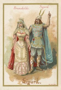 Trade card depicting Brunehilde and Sigurd by French School