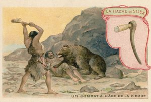 Trade card with an image of a flint axe