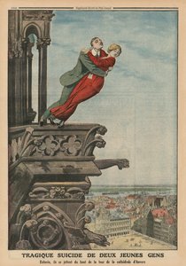 Tragic suicide of two young people from the tower of the cathedral in Antwerp, back cover illustration from 