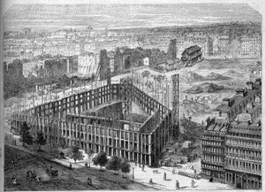 Transformations of Paris under the Second Empire, Paris Haussmann: construction of the Hotel de la Paix and view of the location of the future Opera Garnier, between the streets Neuve des Mathurins, the Chaussee d