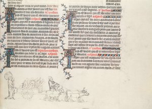 Transporting belongings in an ox-drawn cart, unfinished miniature from The Bible of Jean de Sy, c.1355