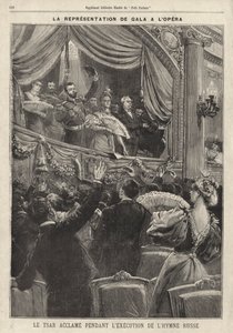 Tsar Nicholas II of Russia acclaimed by the audience during the playing of the Russian national anthem at a gala performance at the Paris Opera during his visit to France