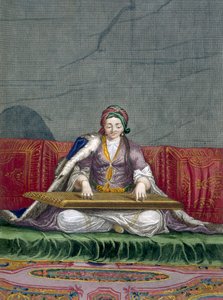 Turkish girl playing a keyboard plucking instrument, from Collection of One Hundred Prints Representing the Different Nations of the Levant by Charles de Ferriol, engraved by Gerard Scotin by French School
