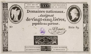 Twenty-Five Livres Banknote, Series 89 by French School