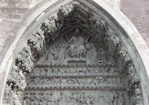 Tympanum from the left portal of the north transept depicting the Last Judgement by French School