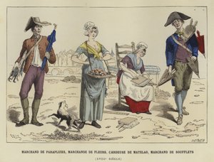 Umbrella Seller, Flower Seller, Carder and Bellows Seller, 18th Century by French School