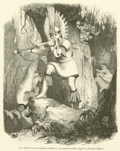 A Chief of the Coroados Savages in Brazil, The Signal of Combat (engraving) by French School