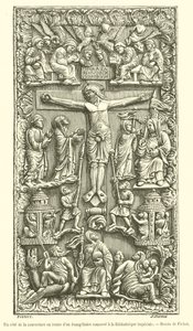 One side of the ivory cover of a gospel book kept at the Imperial Library by French School