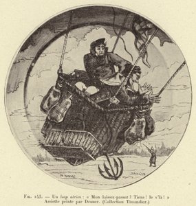 An Aerial Wolf: "My Pass? Here it is!" Plate Painted by Draner by French School