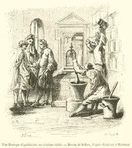 An Apothecary Shop in the 16th Century (engraving) by French School