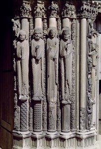Unknown figure, King Solomon, the Queen of Sheba and King David, jamb figures from the Royal Portal, 1140-55 by French School