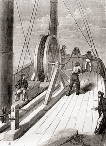 Unwinding the Dover to Calais Submarine Cable Aboard the Blazer, 25 December 1851 by French School
