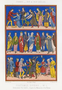 Various costumes of 12th and 13th century France by French School