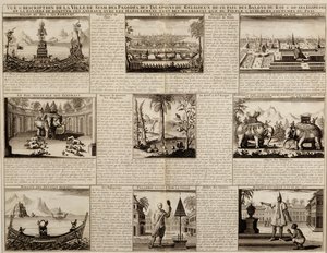 Various views of Siam and Ayutthaya, from Du Royaume de Siam by Simon de la Loubere, published in 1688 by French School