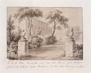 View of Villa Bianchetti in Croce del Biacco near Bologna (coloured engraving) by French School