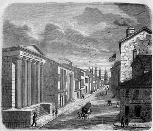 View of Wall Street, the banking district, New York, New York. United States by French School