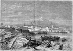 View of the city of Catania at the foot of the volcano Etna. Sicily, Italy by French School