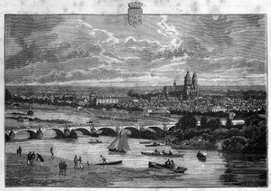 View of the City of Tours in the Indre-et-Loire. Engraving from 1880 in 