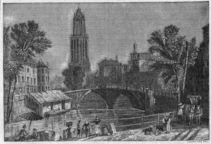 View of the city of Utrecht in Holland, late 19th century. Engraving in 