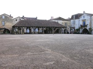 View of the covered market in the village by French School