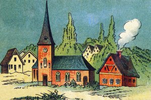 Village. Engraving in "ABC indechirable on varnished canvas". Late 19th century