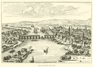 Ancient View of Rouen (engraving) by French School