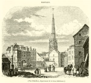 View of Harfleur, Department of Seine-Inferieure (engraving) by French School