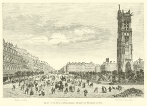 View of the Saint-Jacques Tower, from Boulevard Sebastopol, in 1866