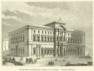 View of the Royal Bourbon Museum, Naples, Rue des Etudes (engraving) by French School