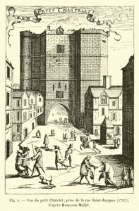 View of the Petit Chatelet, taken from rue Saint-Jacques, 1702, after Manesson Mallet