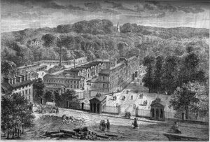 External view of the imperial porcelain factory of Sevres, built in the park of Saint Cloud according to the plans of the architect Laudin by French School