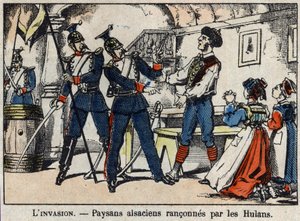 War of 1870 between France and Prussia: Alsatian Peasants Ranconned by the Hulans by French School