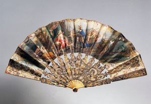 Wedding Hand Fan Depicting David Surrendering His Crown in Bathsheba, Louis XVI Style Ribs