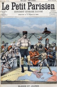 White and Yellow (cartoon about the Russian-Japanese war: countries like France, USA, China... watching Japan and Russia boxing). Cover Le petit Parisien of April 3 by French School
