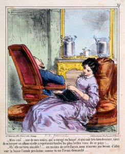 Wife: A Friend has sent me an album of drawings of lovely views in Switzerland, Husband: Good. Then we don