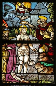 Window depicting Baptism of Christ in the River Jordan by French School