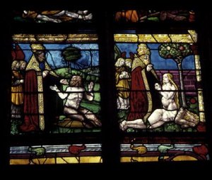 Window depicting the Creation of Adam and Eve by French School